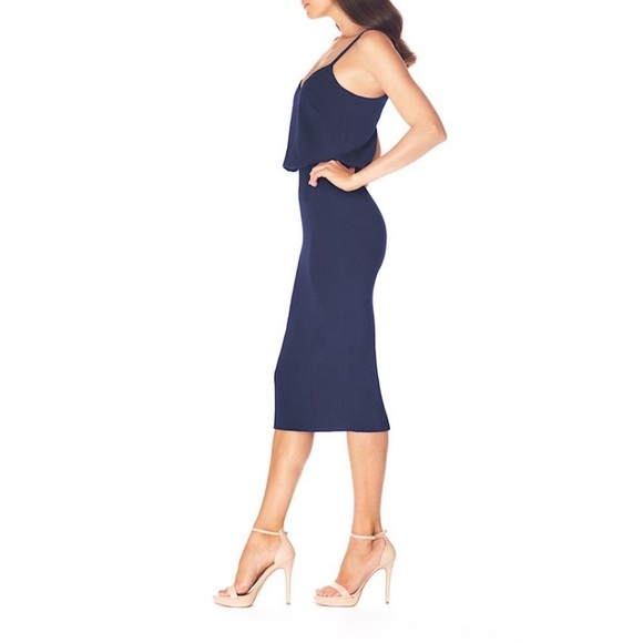 Dress The Population Alondra Blouson Sheath Dress Midnight Blue Size Medium NWT - Picture 3 of 6